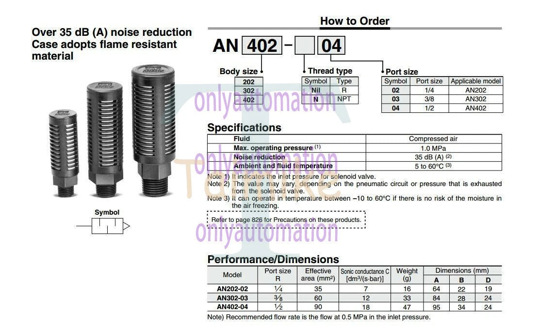 SMC AN302-03 Silencer High Noise Reduction Type 1PC