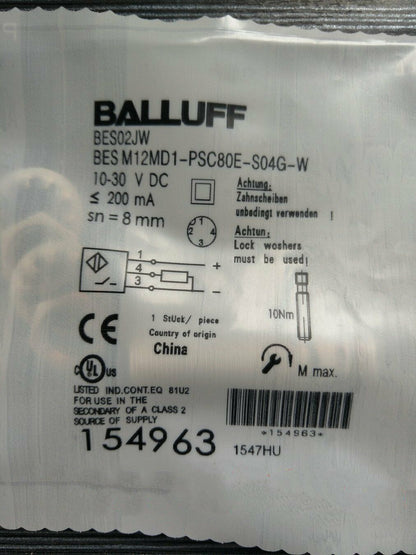 ONE BALLUFF Proximity Switch BES M12MD1 PSC80E S04G W - BALLUFF