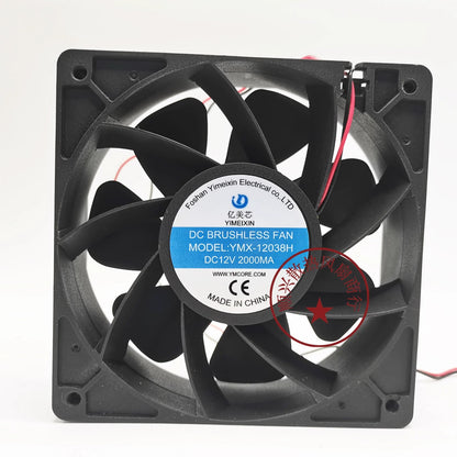 1PCS YMX-12038H 12038 DC12V 2000MA 12CM 2-Wire High Airflow Cooling Fan