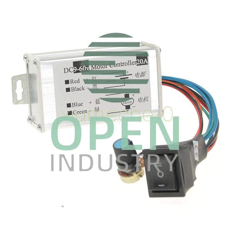 Max 20A 12V 24V PWM DC Motor Stepless Variable Speed Control Controller Switch M