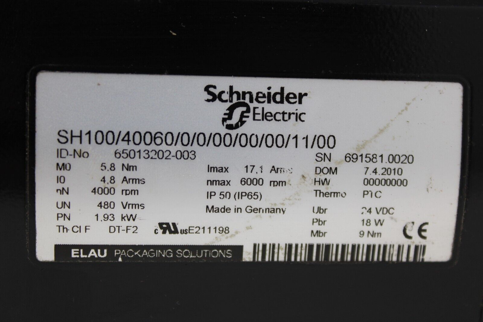 used Schneider SH100/40060/0/0/00/00/00/11/00 Motor - SCHNEIDER