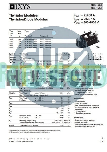 1PCS IXYS MCC250-14Io1 MCC250-14I01 Quality Assurance