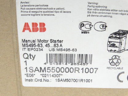 ASEA BROWN BOVERI Motor Starter MS495-63 - ASEA BROWN BOVERI