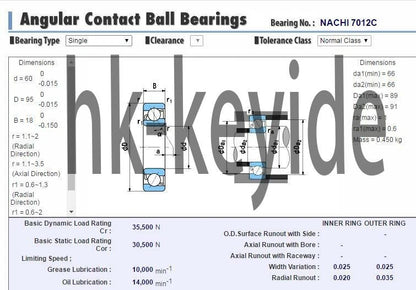1PCS NACHI 7012C Angular Contact Ball Bearings 60x95x18mm