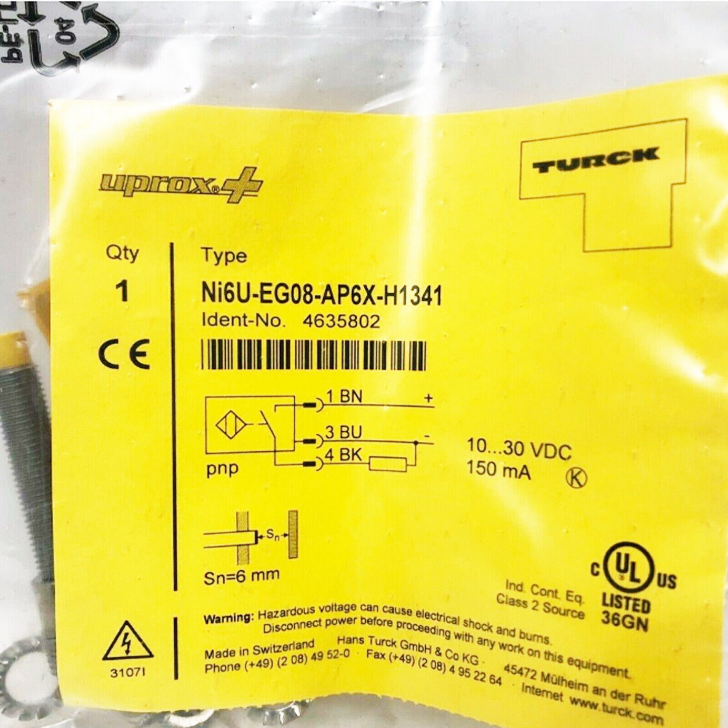 TURCK NI6U-EG08-AP6X-H1341 Proximity Switch Sensor - Smart Proximity Switch | 100% reliable | 3m detection range | compatible with NI-Link | perfect for security systems - TURCK