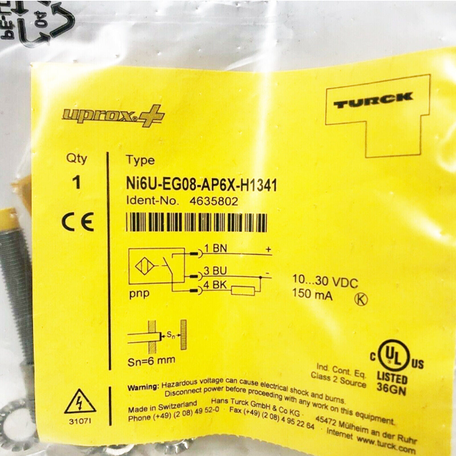 TURCK NI6U-EG08-AP6X-H1341 Proximity Switch Sensor - Smart Proximity Switch | 100% reliable | 3m detection range | compatible with NI-Link | perfect for security systems - TURCK