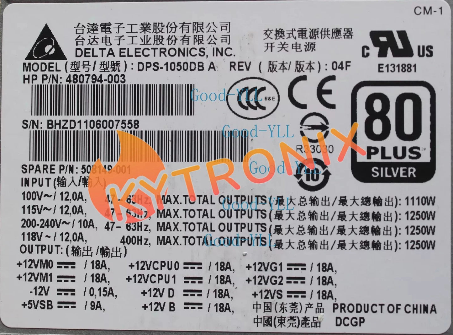 1PCS Tested HP 508149-001 480794-004/480794-003 Power Supply 1250W