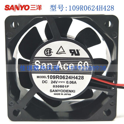1pcs Sanyo 109R0624H428 6025 24V 0.06A 2-wire 6CM fan