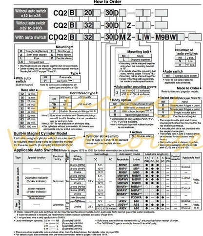SMC CQ2B63-20D Through-hole Cylinder Without Auto Switch #