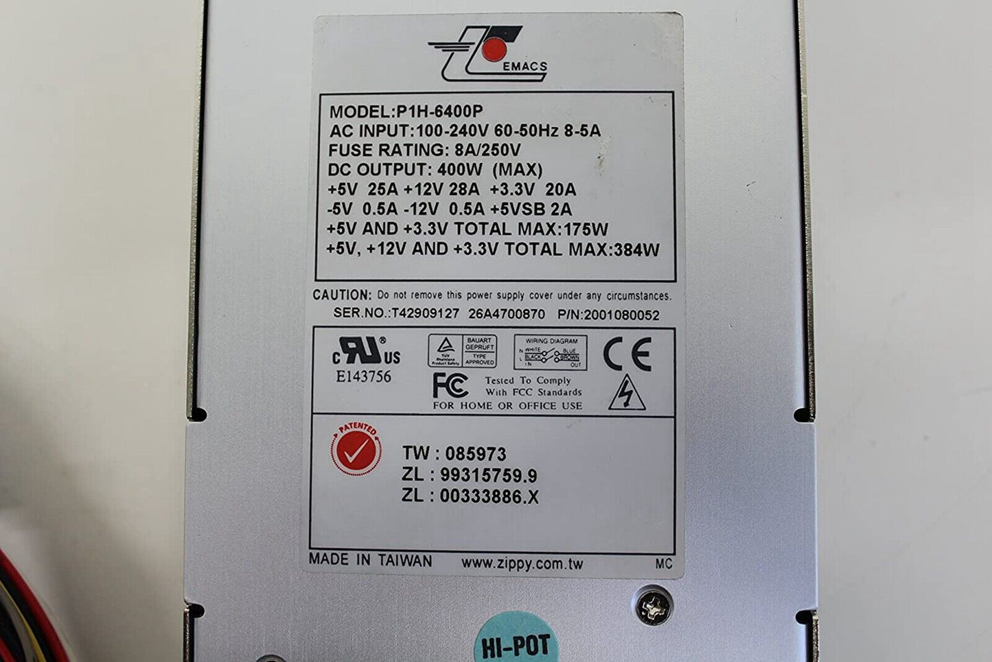 ZIPPY P1H-6400P 400W Power Supply - ZIPPY POWER SYSTEMS