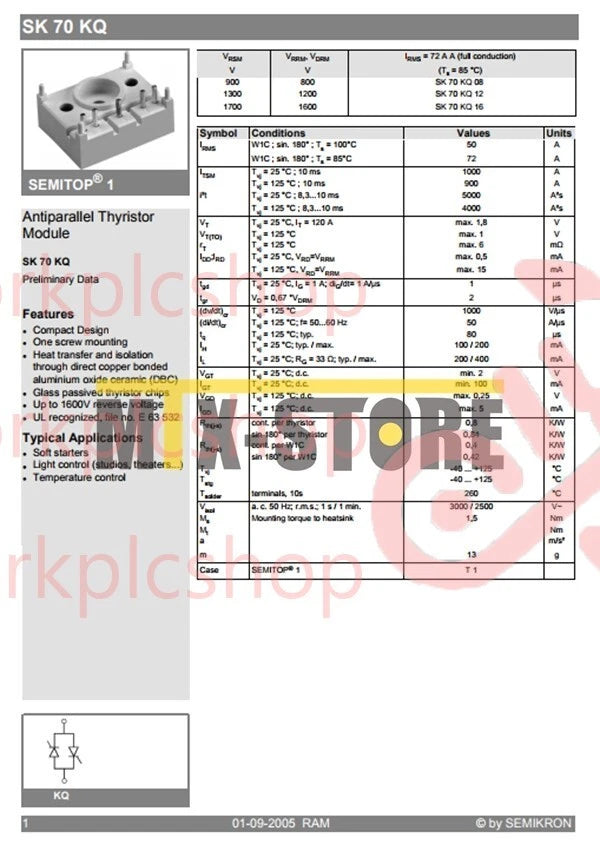 1PCS SEMIKRON Module SK70KQ16 Quality Assurance