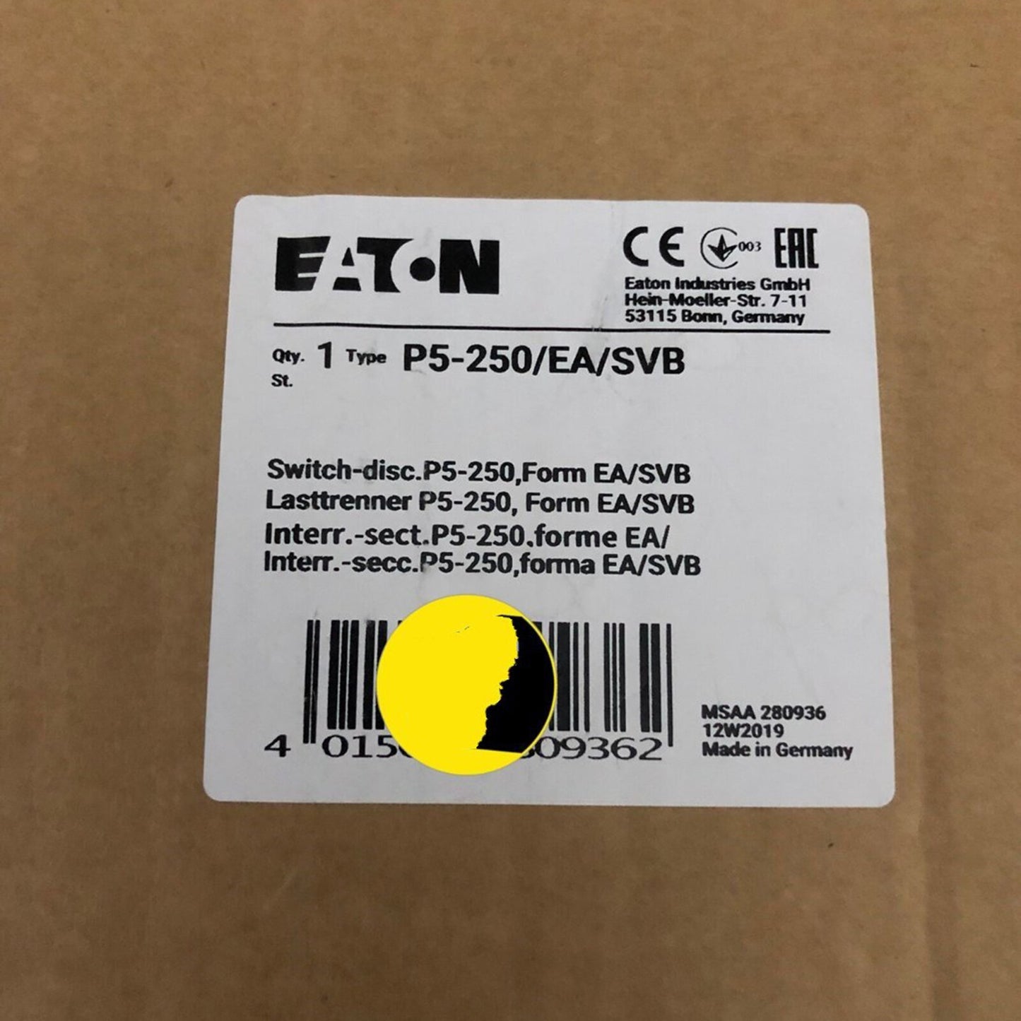 1piece EATON P5-250/EA/SVB 3P 250A Fast Delivery
