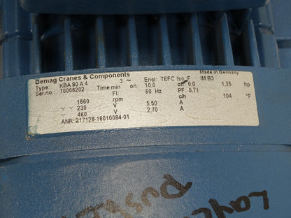 DEMAG KBA-80-A-4 Motor: Powerful Industrial Motor with 80HP Power Output - DEMAG