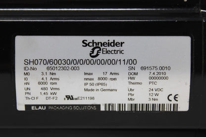 used Schneider SH070/60030/0/0/00/00/00/11/00 Motor - SCHNEIDER