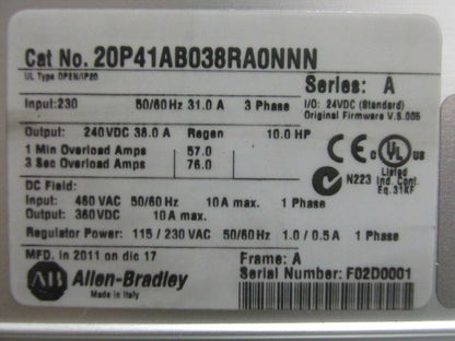 10.0HP DC Allen-Bradley PowerFlex 20P41AB038RA0NNN - ALLEN-BRADLEY