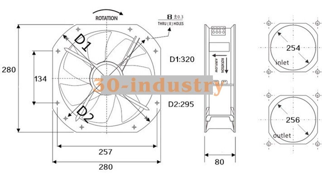 SHYUANYA Cooling Fan 28080 AC230V 280x80MM High-Performance Fan - SHYUANYA
