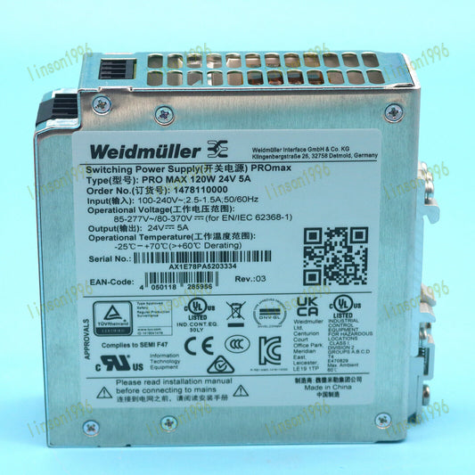 1pc For Weidmuller 1478110000 Pro Max 120W 24V 5A Power Supply - WEIDMULLER