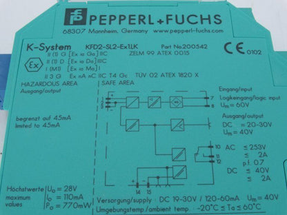 PEPPERL & FUCHS KFD2-SL2-EX1.LK Signal Conditioner - PEPPERL & FUCHS