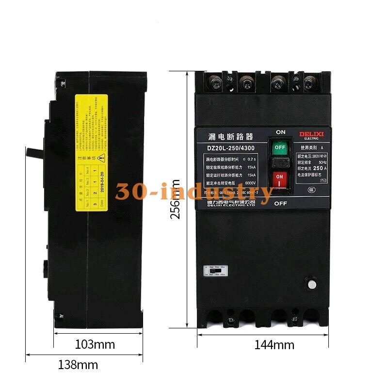 Delixi DZ20L-160/4300 250A 4P 400V Leakage Circuit Breaker - DELIXI