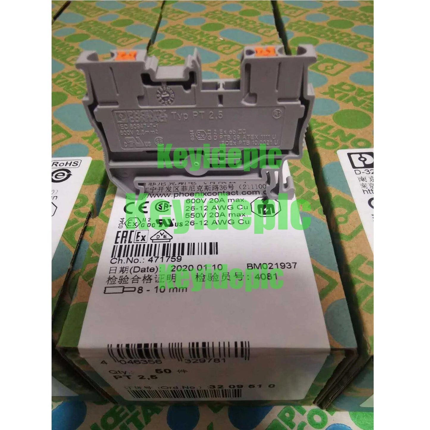50Pcs/Box For PHOENIX CONTACT Feed-through terminal block PT 2,5 3209510 #k