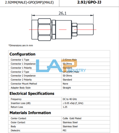 2.92/GPO-JJ Precision Adapter DC-40GHz - 1PCS New - GPO-JJ