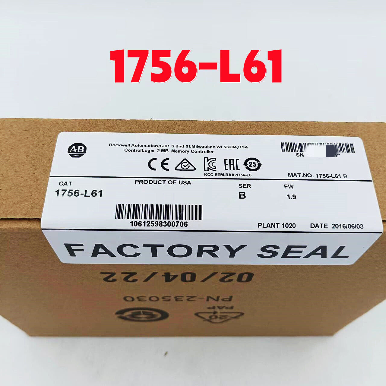 Control Logix Logix5561 Processor AB 1756-L61 2MB TX - ALLEN-BRADLEY