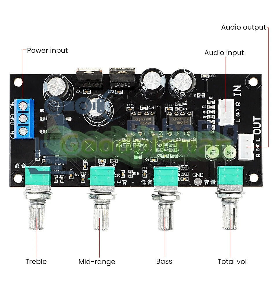 NE5532 Amplifier Tone Preamp Board Treble Bass Midrange Volume Tone Control