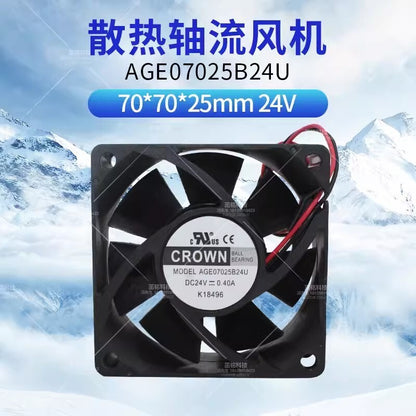 CROWN AGE07025B24U 7025 DC24V 0.40A 7CM 2-Wire Inverter Cooling Fan
