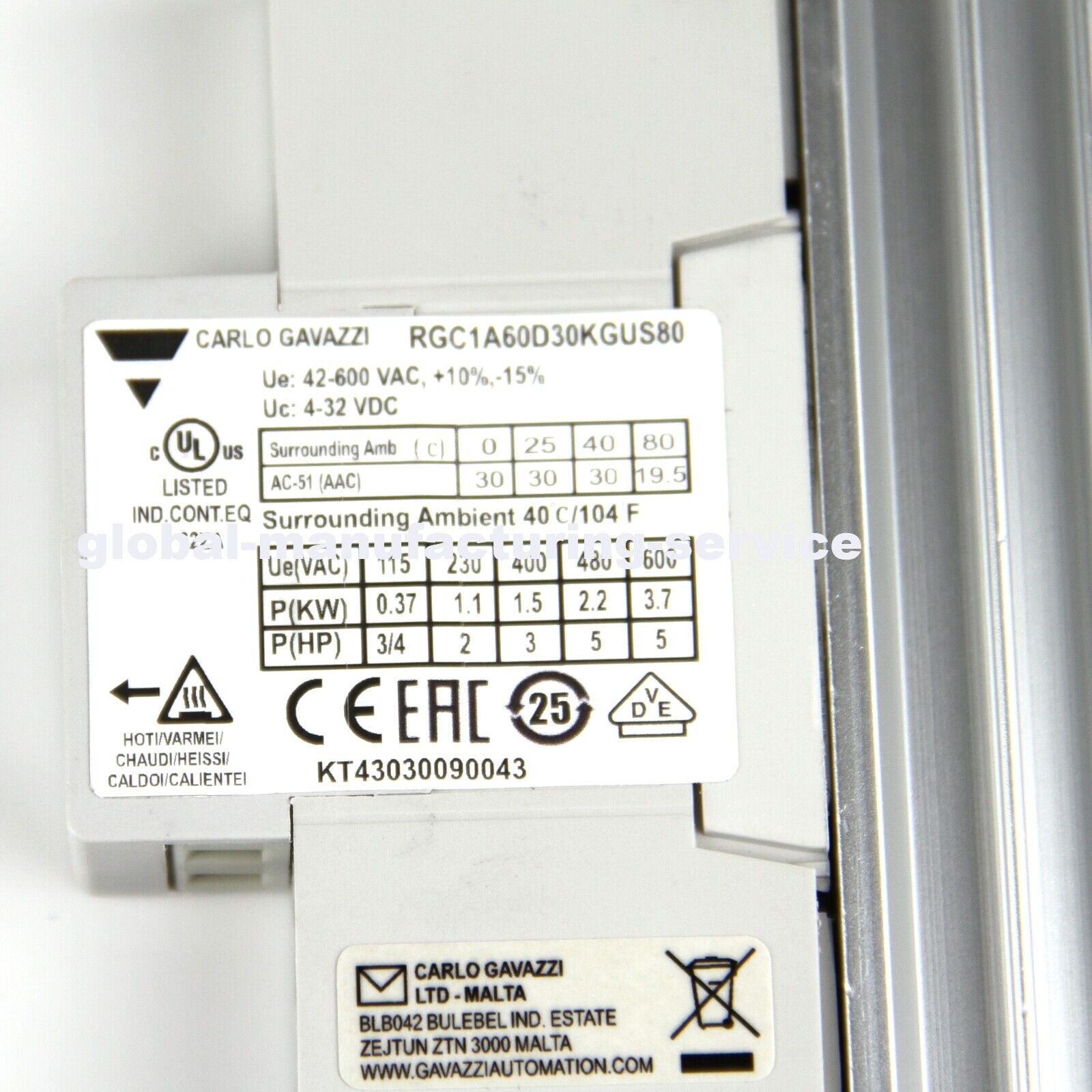 CARLO GAVAZZI Solid State Relay RGC1A60D30KGUS80 - CARLO GAVAZZI