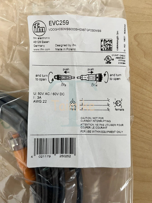 ! IFM EFECTOR EVC259 Sensor Connection 5m Cable - M12/M8 - Factory Sealed!