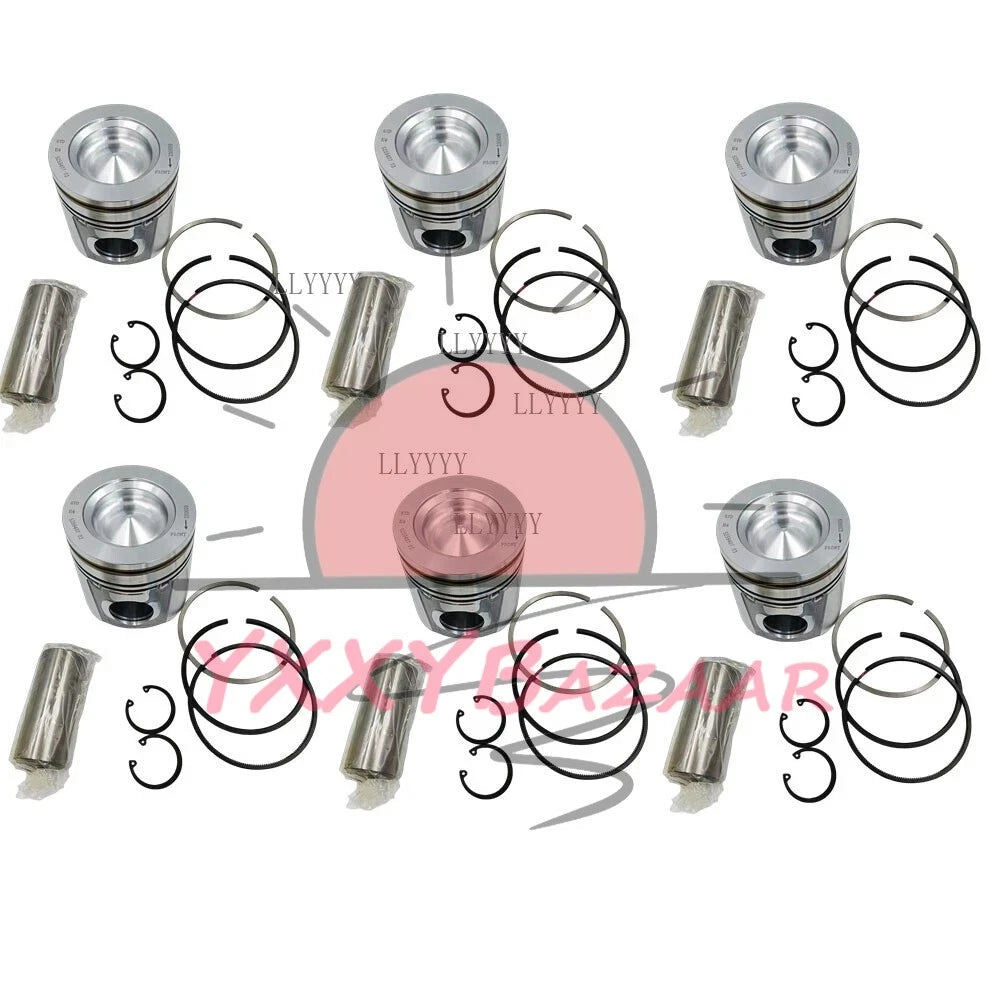 Set of 6 Piston +Ring + PISTON PIN Cummins Fits For 2004-2007 Dodge Ram 5.9L 24v