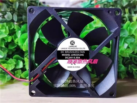 New LANGJIE LD925524S DC24V 0.30A 2-Wire Silent Cooling Fan - High-performance electric fan with 24V DC power supply, 0.3A current, 2-wire design, silent operation, and effective cooling. - LANGJIE
