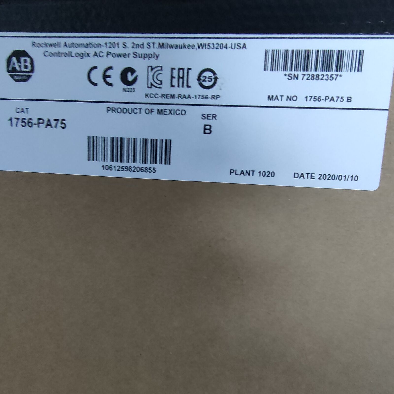 Allen-Bradley 1756PA75 AC Power Supply - Factory Sealed - ALLEN-BRADLEY
