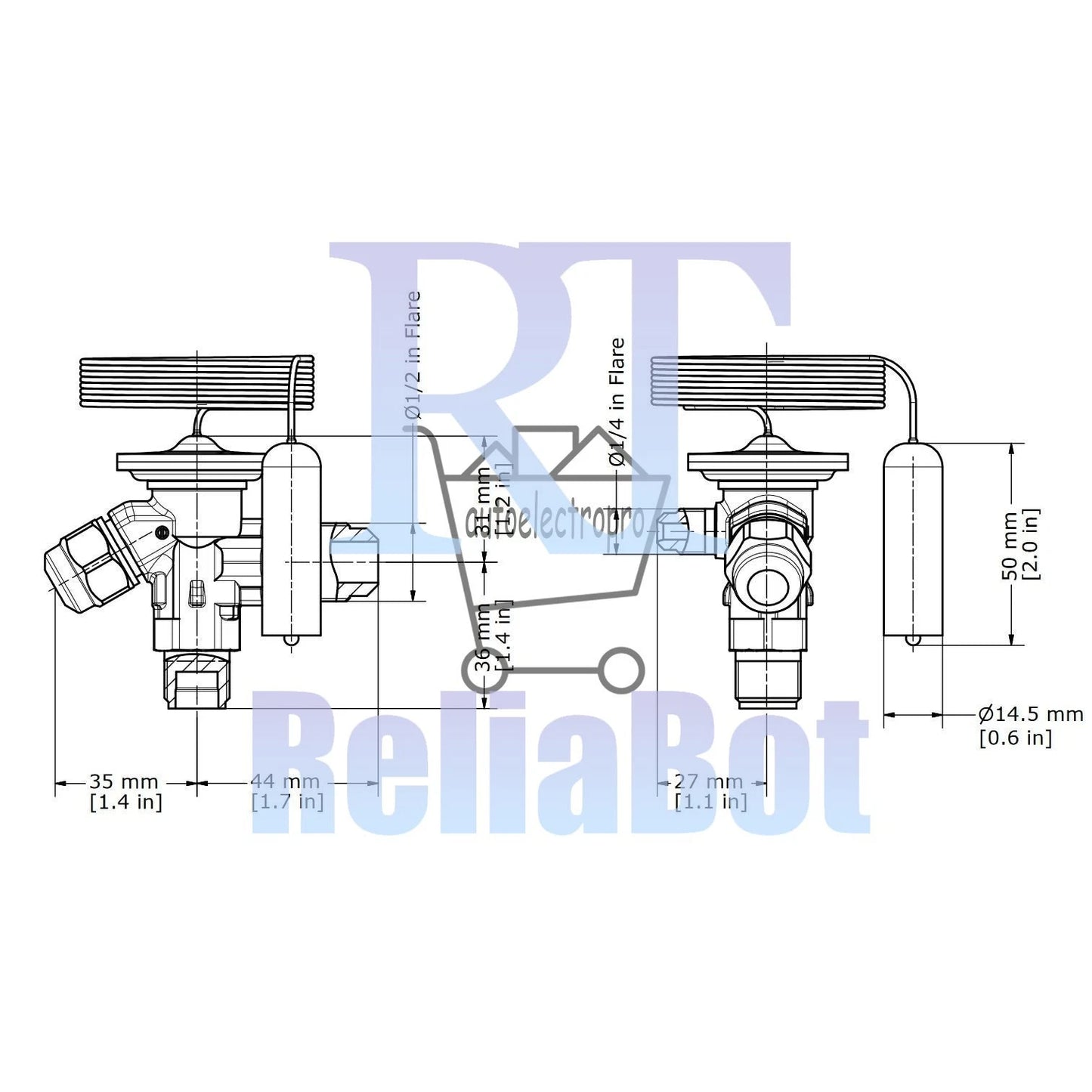 Danfoss 068Z3403 1/4 - 5.5TR Expansion Valve Body, TE 2, R404,R507A, 3/8x1/2 in,