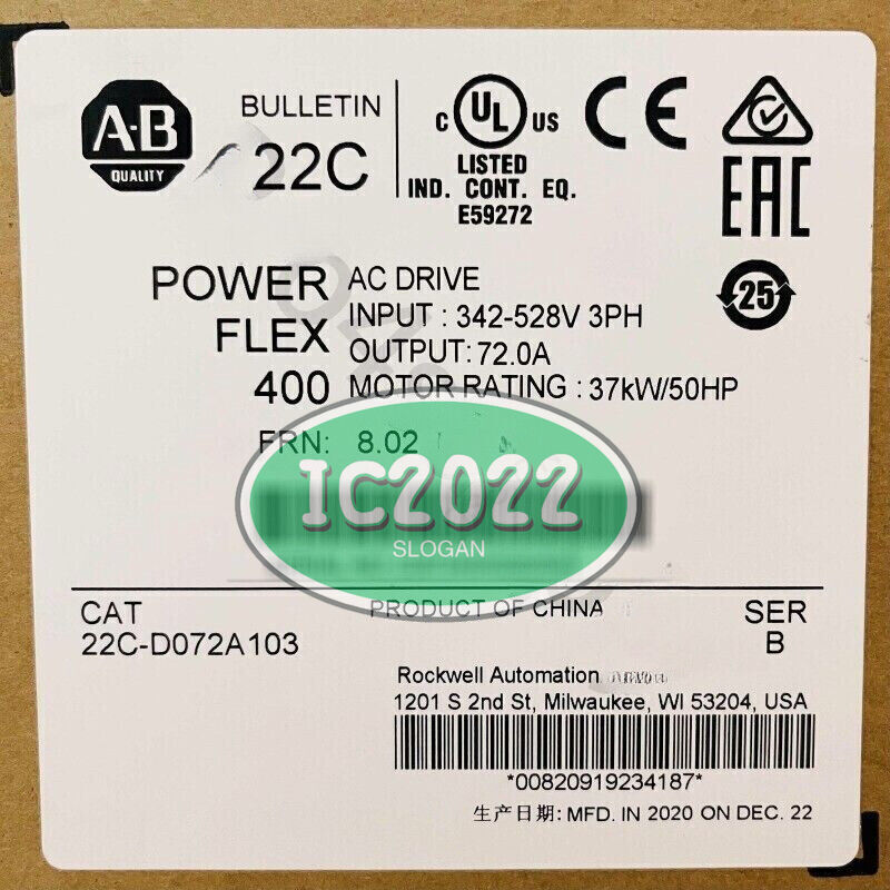 AB 22C-D072A103 73A 480V 50HP Powerflex 400 22C-D072A103 New 1pcs AB