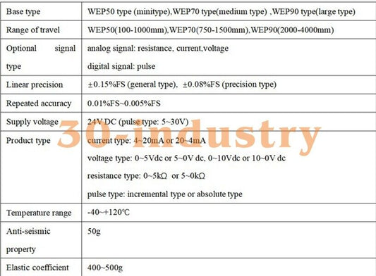 WEP Pull-wire Displacement Sensor WEP50-100-V1 Range 100mm-1000mm - WEP