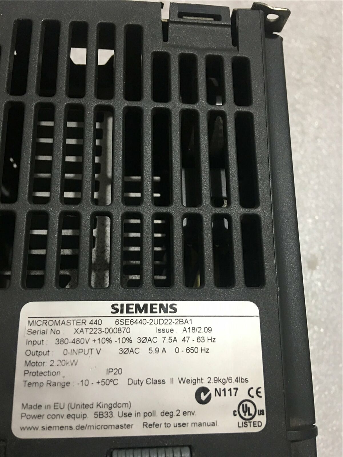 used  Siemens inverter 2.2KW 380V 6SE6 440-2UD22-2BA1 Tested Good koeed