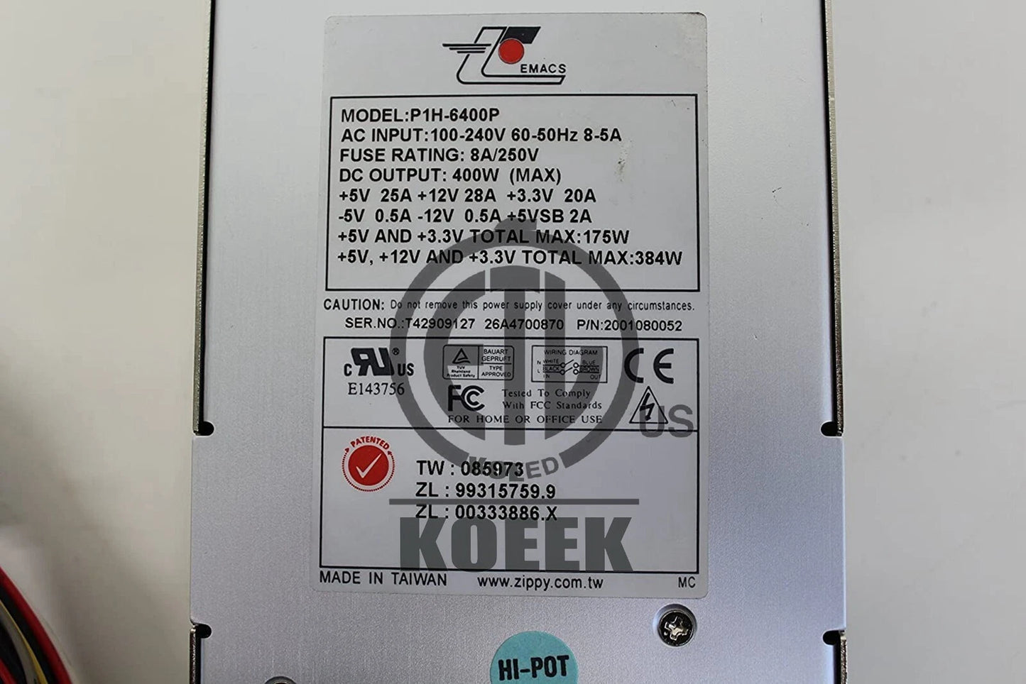 ZIPPY P1H-6400P Power Supply 400W #ko