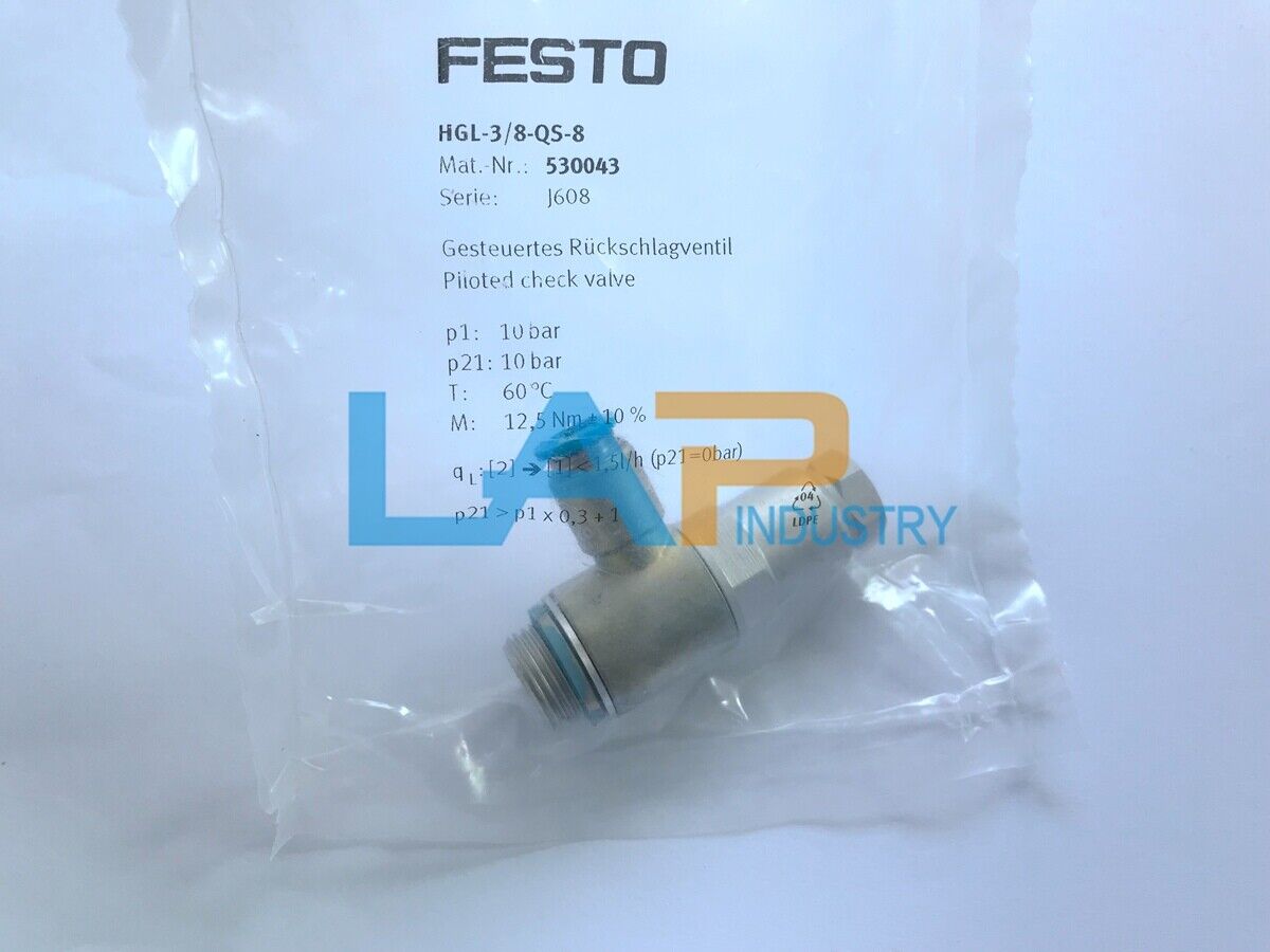 FESTO Pilot Check Valve HGL-3/8-QS-8 - FESTO