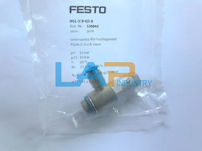 FESTO Pilot Check Valve HGL-3/8-QS-8 - FESTO