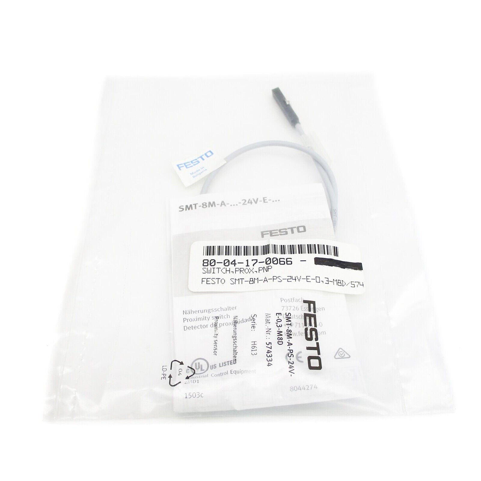 new FESTO SMT-8M-A-PS-24V-E-0,3-M8D 574334 Proximity Sensor - FESTO