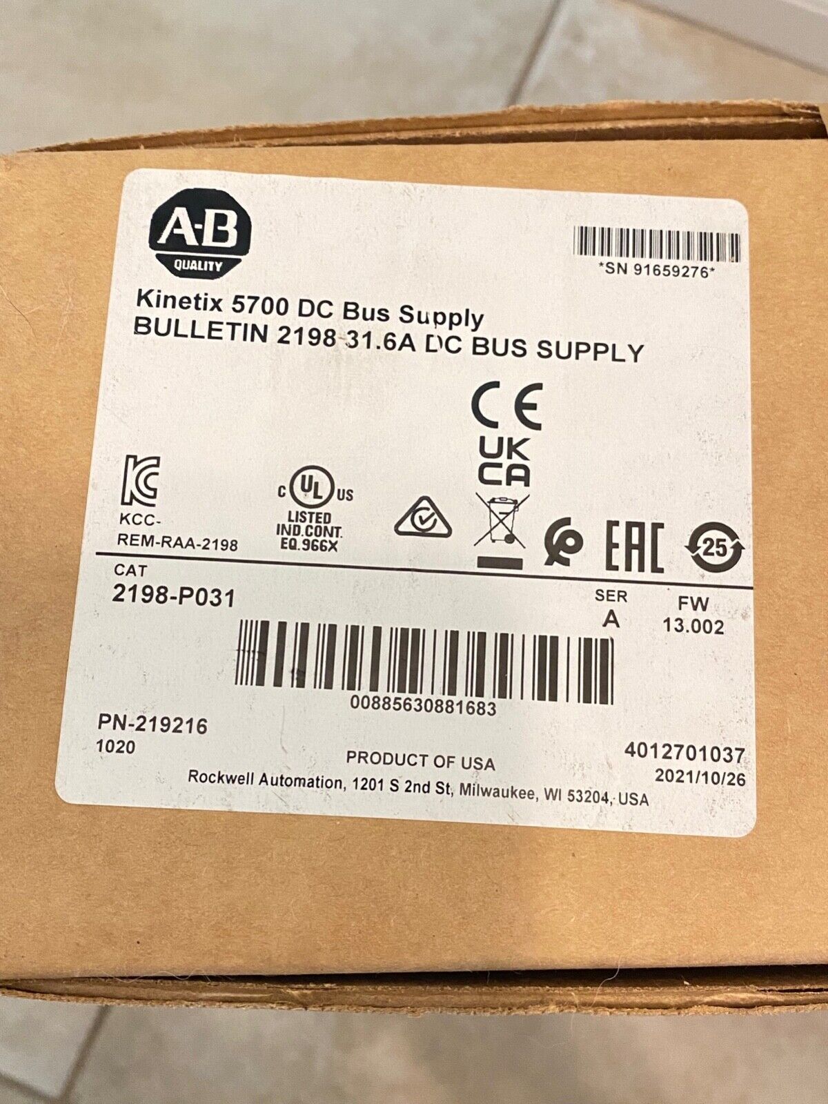 Sealed Allen-Bradley Kinetix 5700 DC Bus Supply - ALLEN-BRADLEY