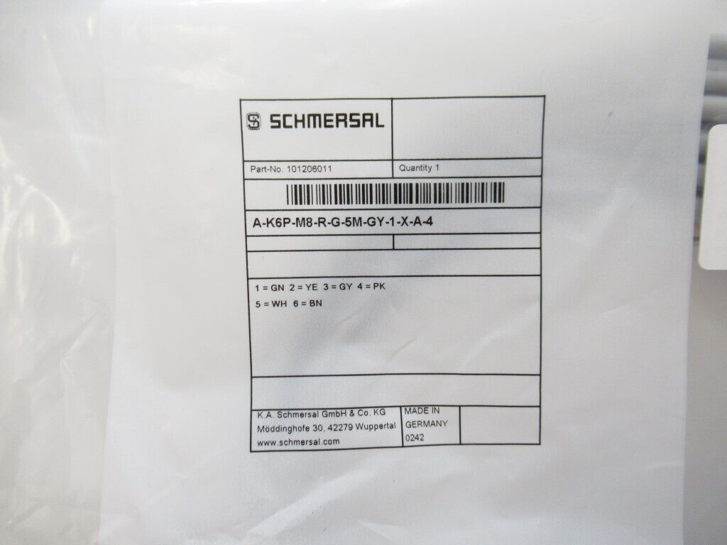 new Schmersal 101206011 A-K6P-M8-R-G-5M-GY-1-X-A-4 Cable 8 mm 6-Pole - SCHMERSAL