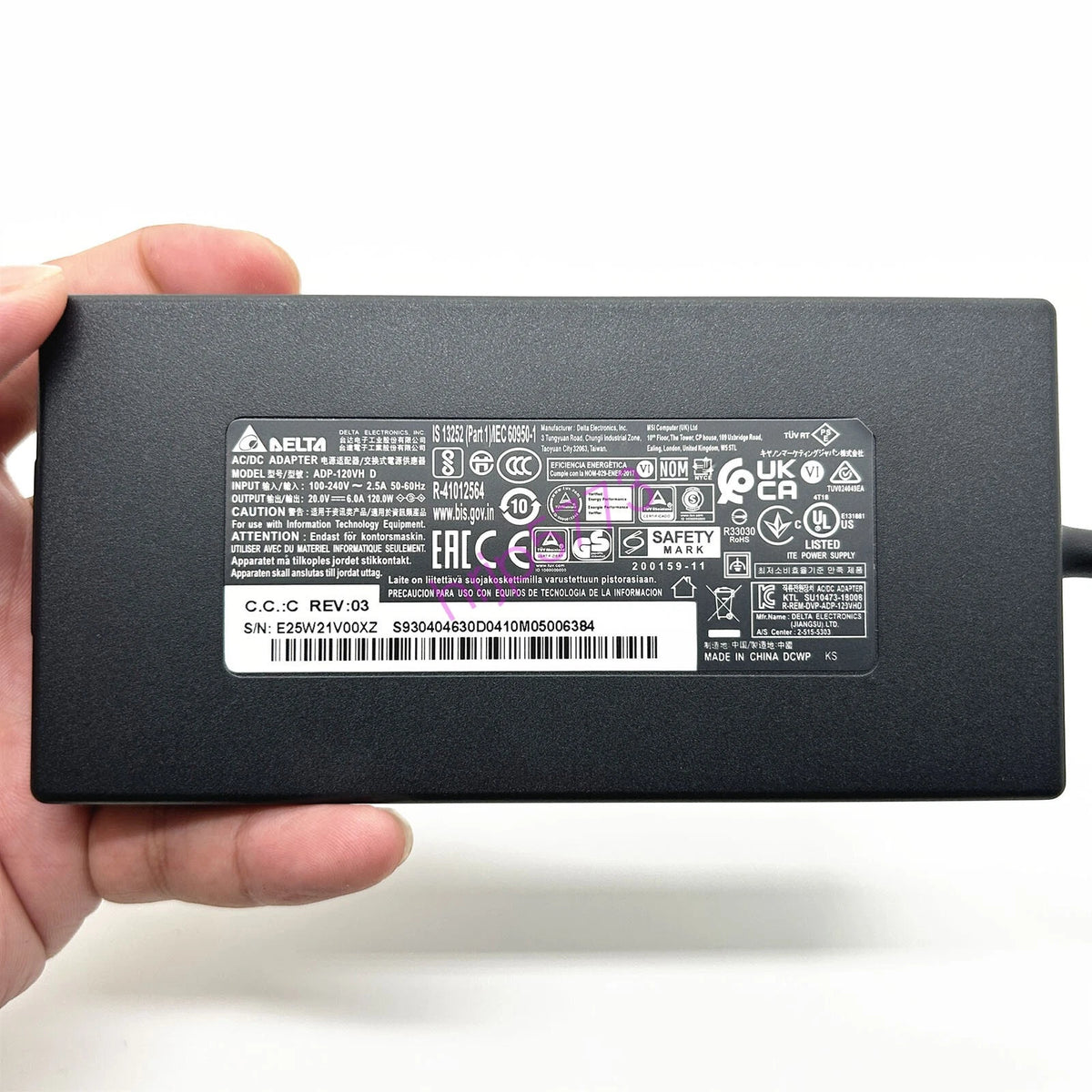 AC Power Charger 20V 6A 120W Adapter MSI GF63 Thin 11SC-430CA ADP-120VH D Delta