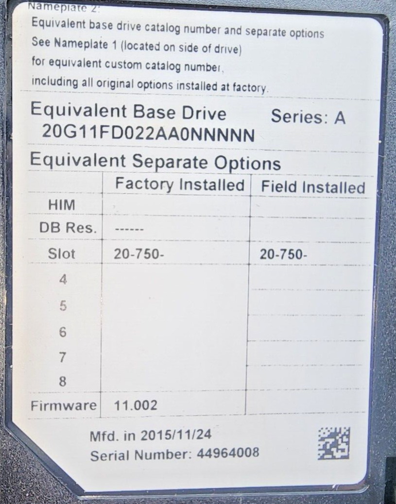 used Allen Bradley 20G11FD022AA0NNNNN Powerflex 755 15HP 3PH Frn: 11.002 Tested - ALLEN BRADLEY