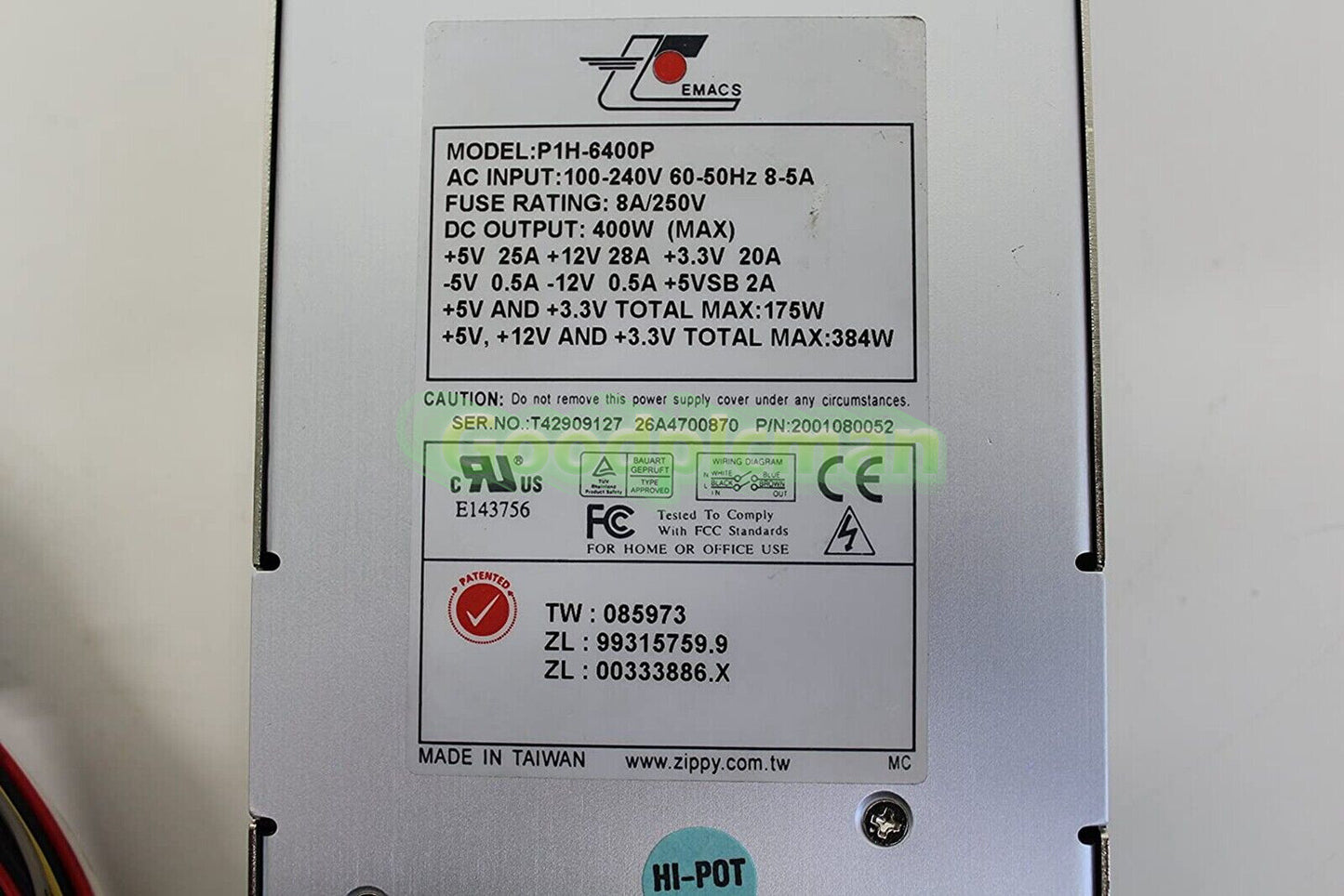 ZIPPY P1H-6400P Power Supply 400W 1Pcs/