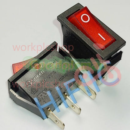 1PC SOKEN RK1-11 Rocker Switch Red Lamp 16A 125/250VAC 3 Pins 2 Positions