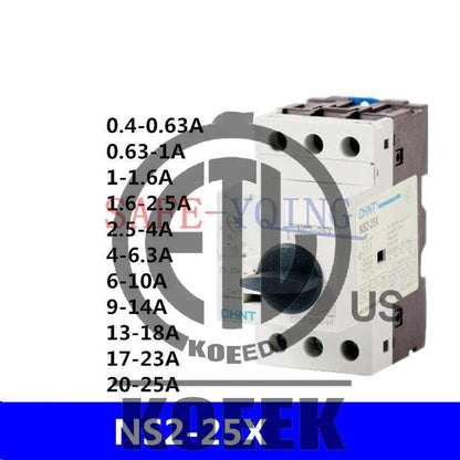 1PCS CHNT motor starter knob type NS2-25X overload short circuit protection