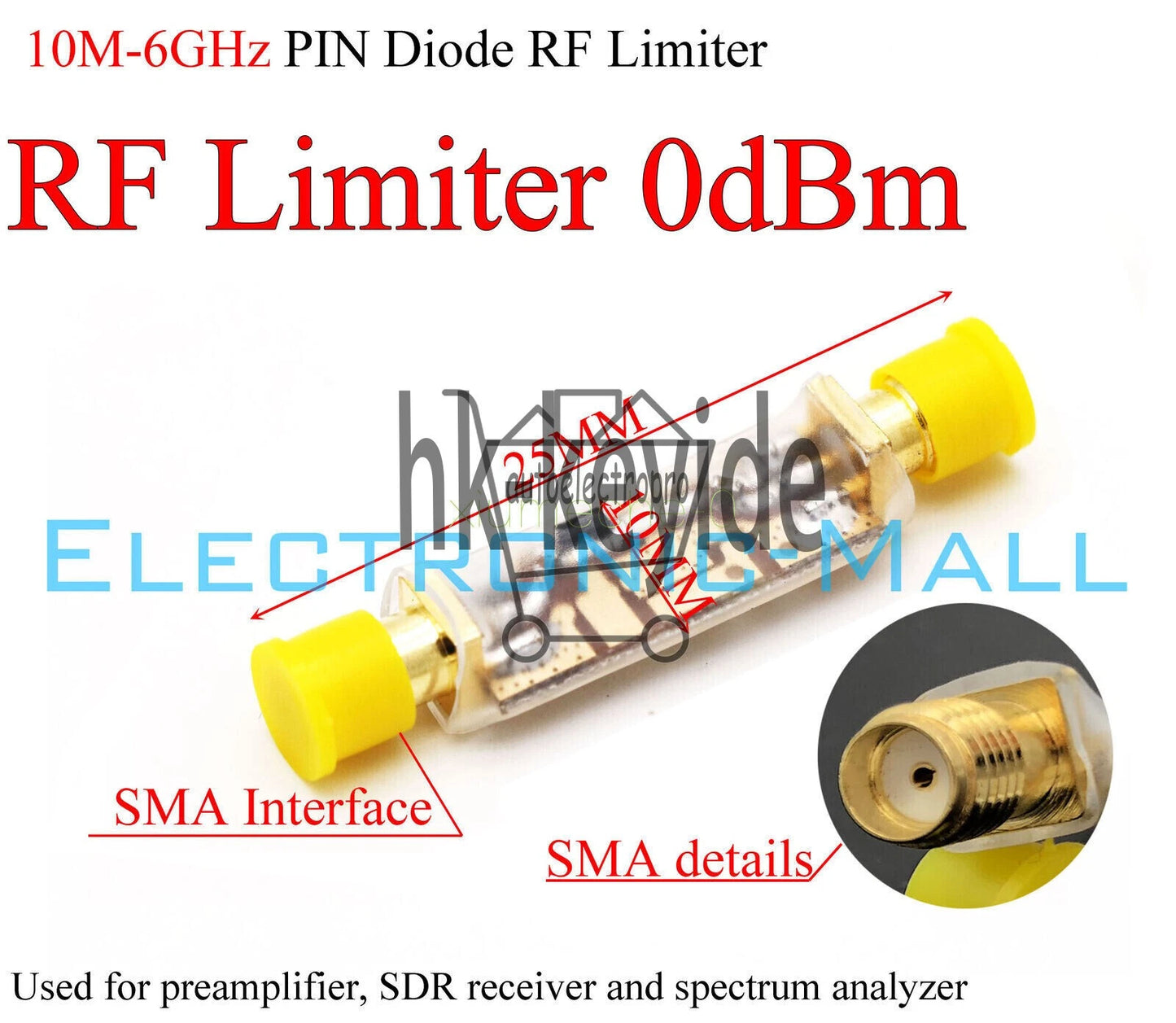 0dBm 10M-6GHz SMA PIN Diode RF Limiter Radio Frequency Limiter Amplitude limiter