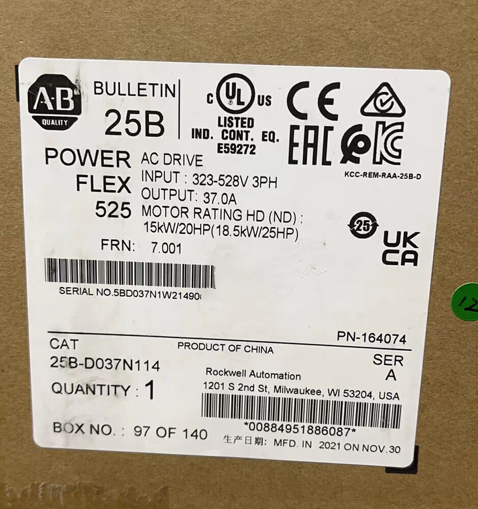 APowerFlex 525 AC Drive AB 25B-D037N114 18.5kW 25Hp - APOWERFLEX